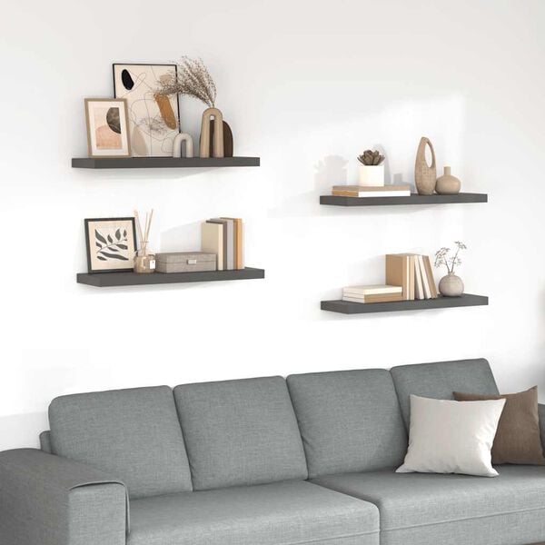 vidaXL Floating Wall Shelves 4 pcs High Gloss Grey 80x23.5x3.8 cm MDF