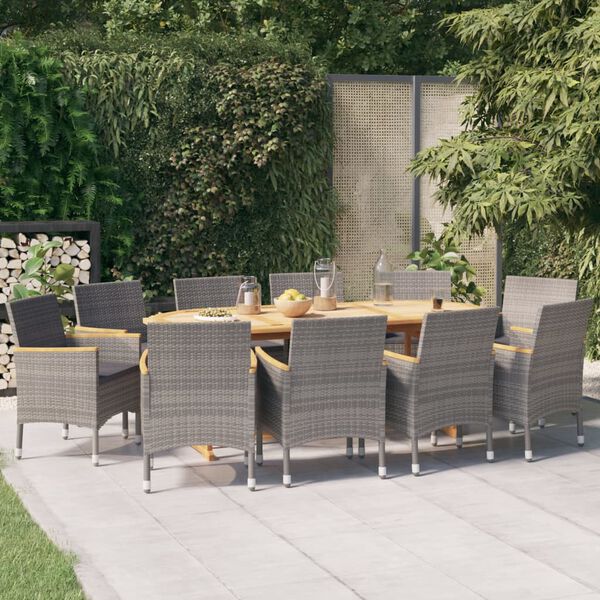 vidaXL 11 Piece Garden Dining Set with Cushions Grey