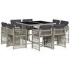 vidaXL 9 Piece Garden Dining Set with Cushions Light Grey Poly Rattan