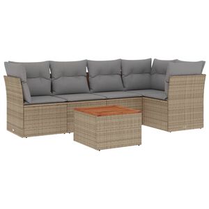vidaXL 6 Piece Garden Sofa Set with Cushions Mix Beige Poly Rattan