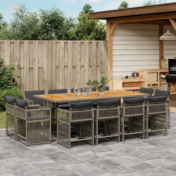 vidaXL 13 Piece Garden Dining Set with Cushions Grey Poly Rattan