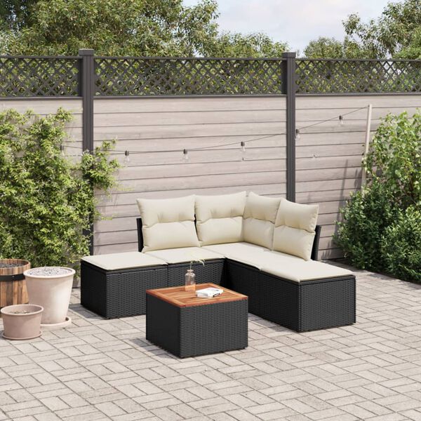 vidaXL 6 Piece Garden Sofa Set with Cushions Black Poly Rattan