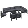 vidaXL 11 Piece Garden Lounge Set with Cushions Black Solid Pinewood