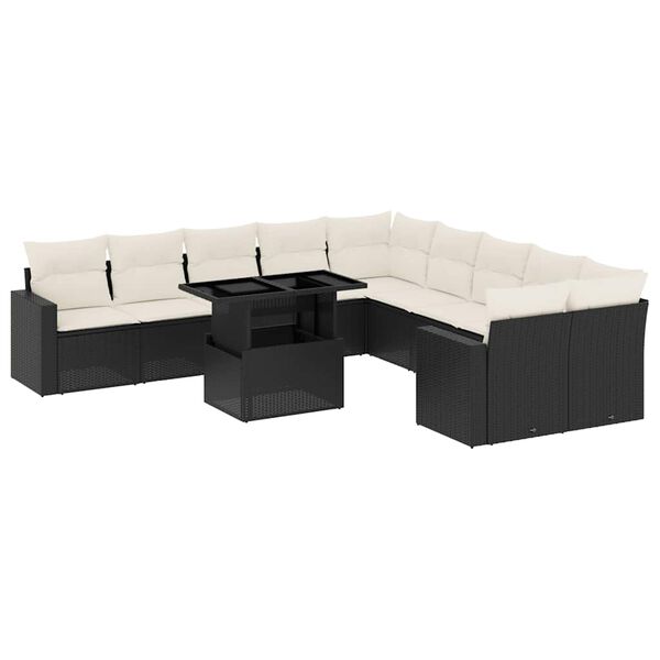 vidaXL 11 Piece Garden Sofa Set with Cushions Black Poly Rattan