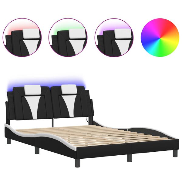 vidaXL Bed Frame "Viana" with LED without Mattress Black and White 137x190 cm