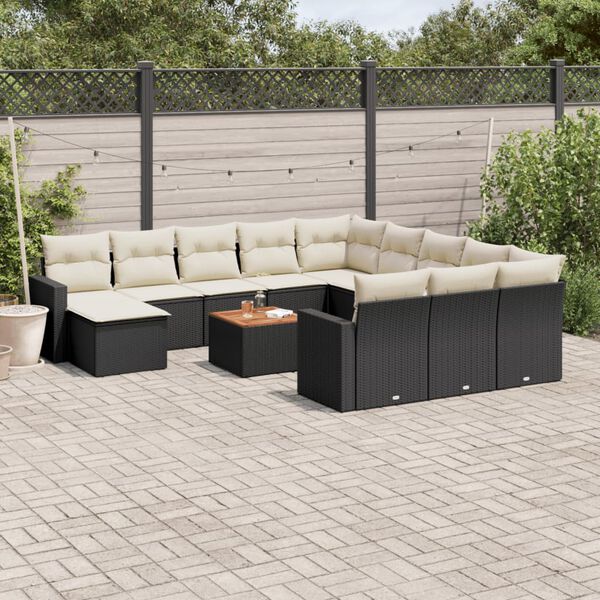 vidaXL 13 Piece Garden Sofa Set with Cushions Black Poly Rattan