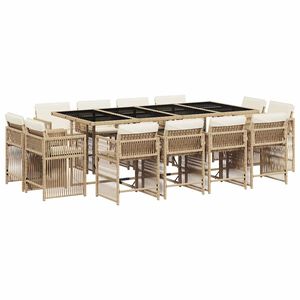 vidaXL 13 Piece Garden Dining Set with Cushions Beige Poly Rattan