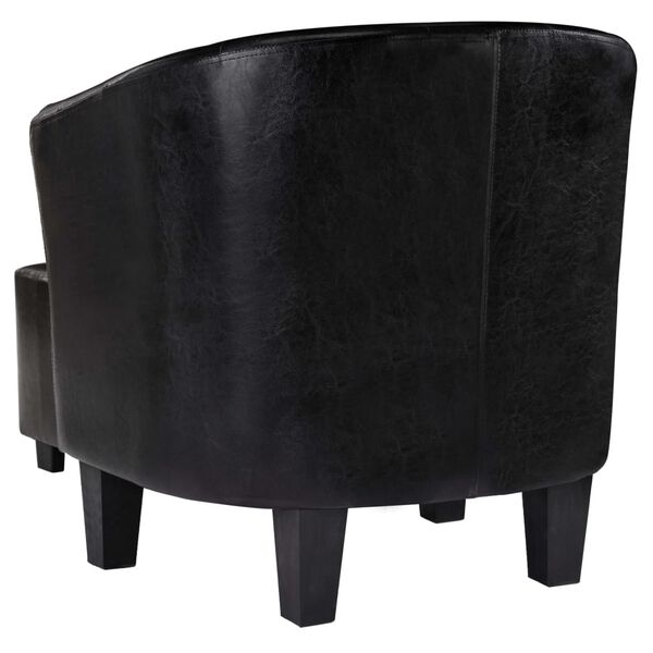 vidaXL Tub Chair with Footstool Black Faux Leather