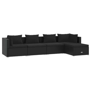 vidaXL 5 Piece Garden Lounge Set with Cushions Poly Rattan Black