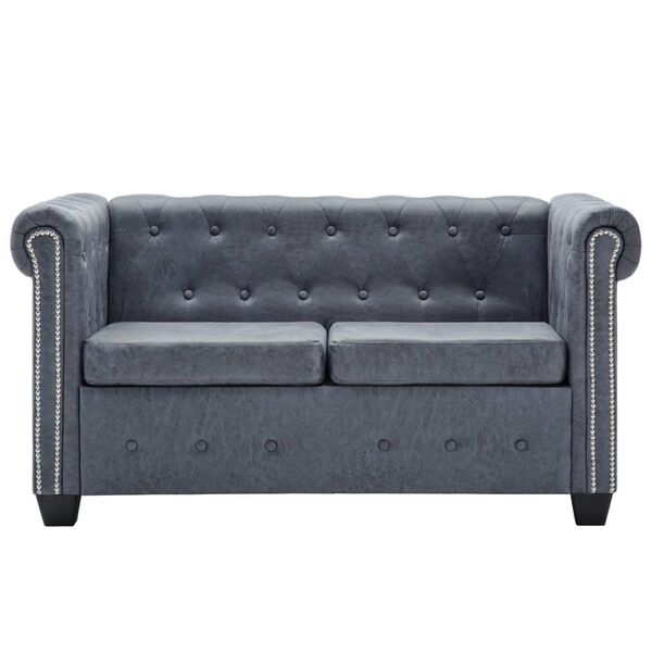 vidaXL Chesterfield Sofa Set Artificial Suede Leather Grey