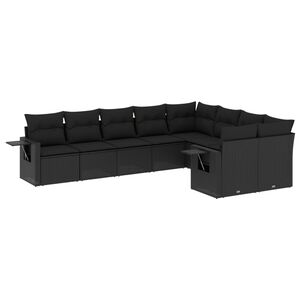 vidaXL 9 Piece Garden Sofa Set with Cushions Black Poly Rattan