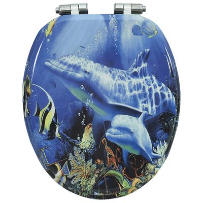 vidaXL WC Toilet Seat with Soft Close Lid MDF Dolphins Design