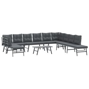 vidaXL 6 Piece Garden Benches with Cushions Black Powder-coated Steel