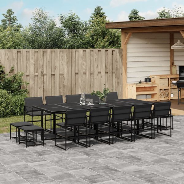 vidaXL 15 Piece Garden Dining Set with Cushions Black Textilene