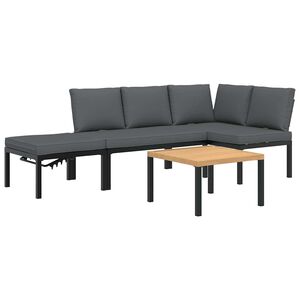 vidaXL 4 Piece Garden Sofa Set with Cushions Black Aluminium
