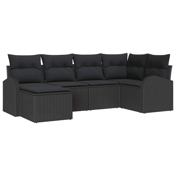 vidaXL Garden Sofa Set 6 pcs Black Poly Rattan