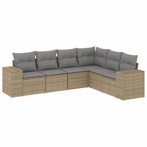 vidaXL 6 Piece Garden Sofa Set with Cushions Beige Poly Rattan