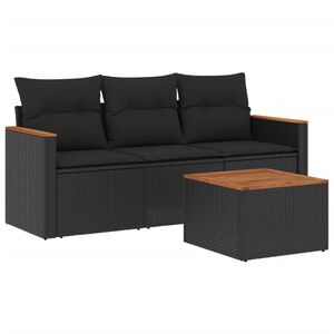vidaXL 4 Piece Garden Sofa Set with Cushions Black Poly Rattan