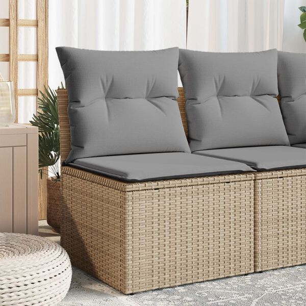 vidaXL Garden Sofa Armless with Cushions Beige Poly Rattan