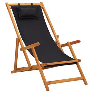 vidaXL Folding Chair Solid Eucalyptus Wood and Fabric Black