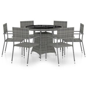 vidaXL 7 Piece Garden Dining Set Poly Rattan Anthracite & Grey