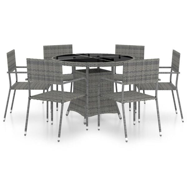 vidaXL 7 Piece Garden Dining Set Poly Rattan Anthracite & Grey