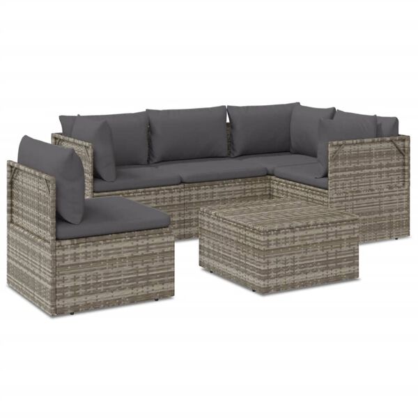 vidaXL 6 Piece Garden Lounge Set with Cushions Grey Poly Rattan