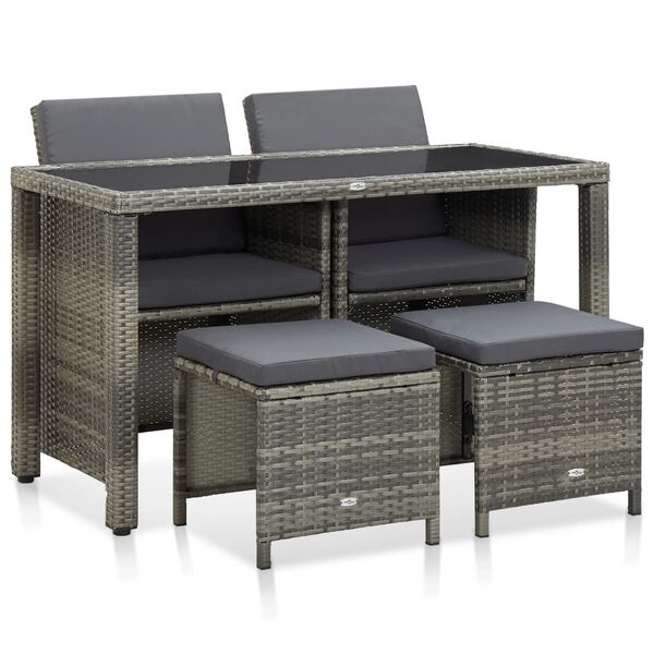 vidaXL 5 Piece Outdoor Dining Set with Cushions Poly Rattan Grey