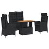 vidaXL 4 Piece Garden Dining Set with Cushions Black Poly Rattan