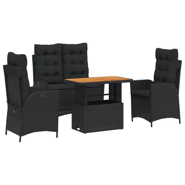 vidaXL 4 Piece Garden Dining Set with Cushions Black Poly Rattan