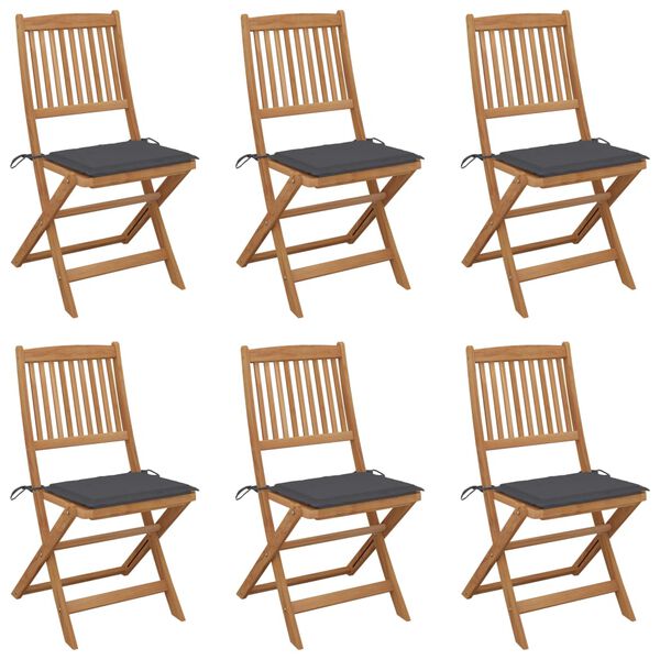 vidaXL Folding Garden Chairs 6 pcs with Cushions Solid Acacia Wood