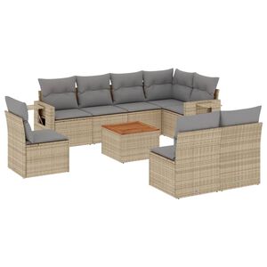 vidaXL 9 Piece Garden Sofa Set with Cushions Mix Beige Poly Rattan