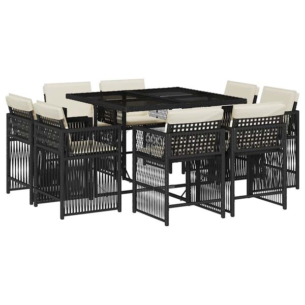 vidaXL 9 Piece Garden Dining Set with Cushions Light Grey Poly Rattan