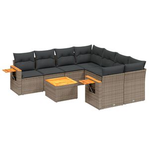 vidaXL 9 Piece Garden Sofa Set with Cushions Grey Poly Rattan