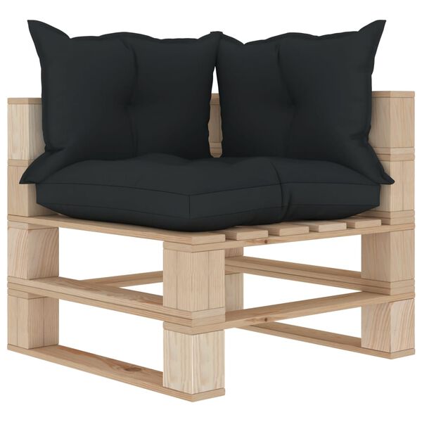 vidaXL Garden Pallet Corner Sofa with Anthracite Cushions Wood