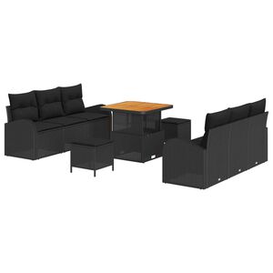 vidaXL Garden Sofa Set with Cushion with Storage 9 pcs Black