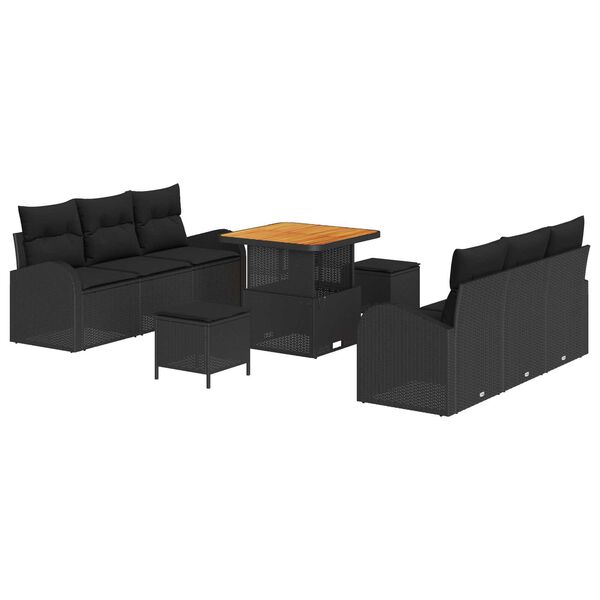 vidaXL Garden Sofa Set with Cushion with Storage 9 pcs Black