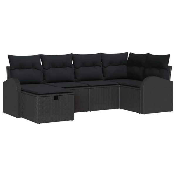 vidaXL Sofa Set with Cushion with Storage Manual Black Poly Rattan