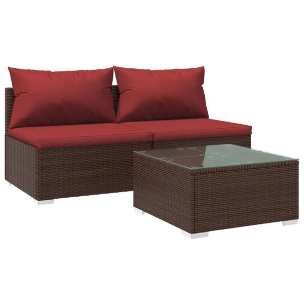 vidaXL 3 Piece Garden Lounge Set with Cushions Poly Rattan Brown