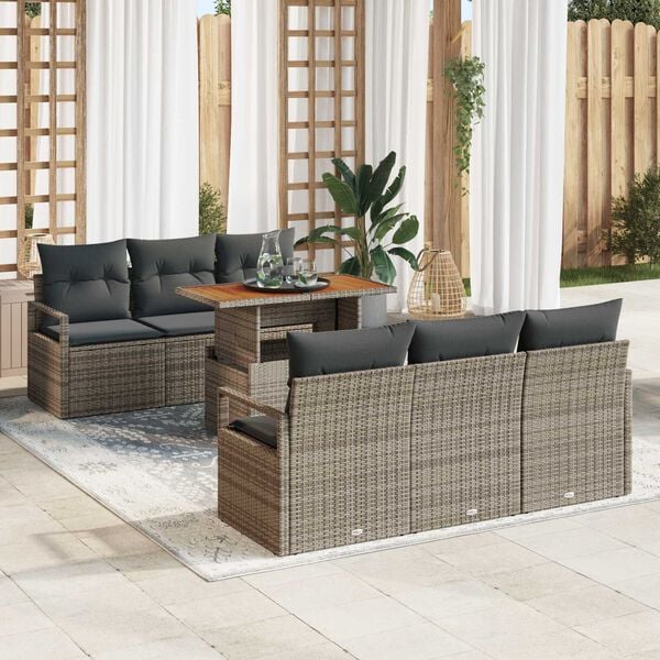 vidaXL Garden Sofa Set with Storage 7 pcs Grey Poly rattan