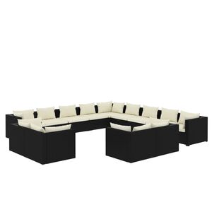 vidaXL 13 Piece Garden Lounge Set with Cushions Black Poly Rattan