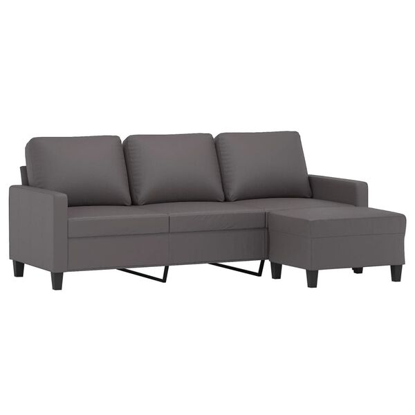 vidaXL 3-Seater Sofa with Footstool Grey 180 cm Faux Leather