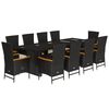 vidaXL 11 Piece Garden Dining Set with Cushions Black Poly Rattan