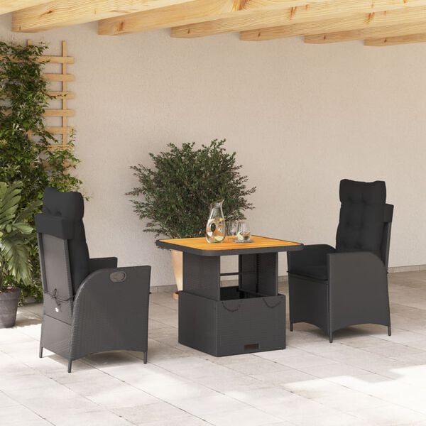 vidaXL 4 Piece Garden Dining Set with Cushions Black Poly Rattan