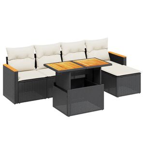 vidaXL 6 Piece Garden Sofa Set with Cushions Black Poly Rattan