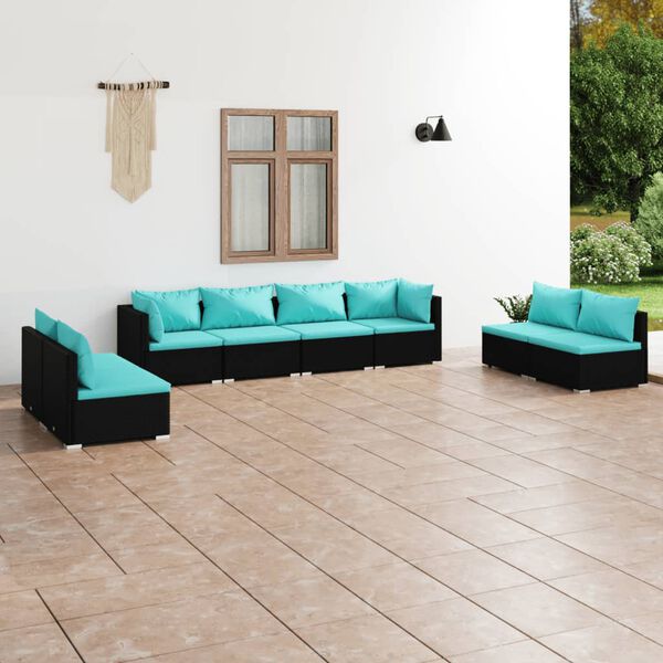 vidaXL 8 Piece Garden Lounge Set with Cushions Poly Rattan Black
