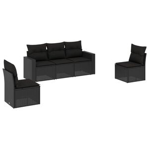 vidaXL 5 Piece Garden Sofa Set with Cushions Black Poly Rattan