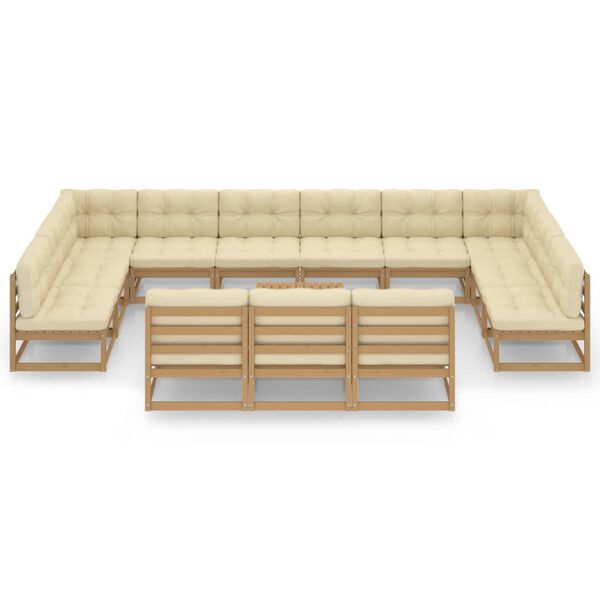 vidaXL 14 Piece Garden Lounge Set&Cushions Honey Brown Solid Pinewood