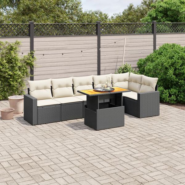 vidaXL 7 Piece Garden Sofa Set with Cushions Black Poly Rattan