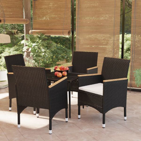 vidaXL 5 Piece Garden Dining Set with Cushions Black